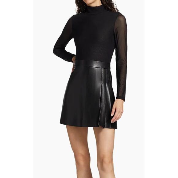 Alice + Olivia Chara long sleeve mixed media minidress dress black size 0 - Picture 1 of 9